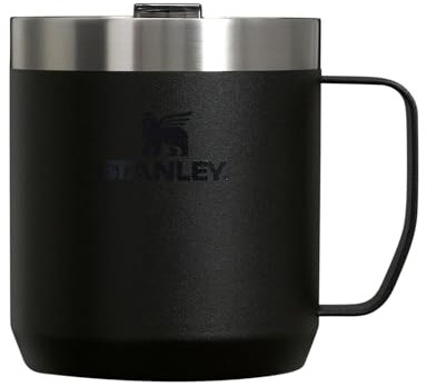 Stanley Stay-Hot Camp Mug 12 oz | Press Fit Drink Through Lid | Cup for Coffee, Tea and Drinks | Insulated Stainless Steel Coffee Mug | BPA-Free | Black 2.0