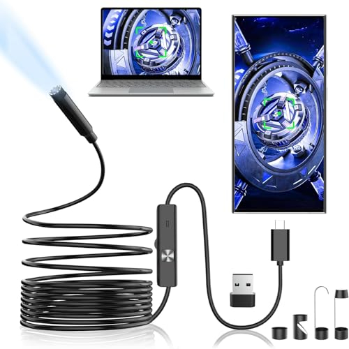 Endoskopkamera mit Licht Autofokus, 5MP USB Industrie Endoskop Kamera, 5M IP68 Wasserdichtes Semi-Rigid Kabel 8.9mm Inspektionskamera Rohrkamera mit 10 Lichtern, für Android, OTG, MacBook, Laptops
