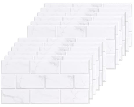 12 Piezas Cenefa Adhesiva Cocina, Azulejos Adhesivos Cocina, Vinilo Cocina, Vinilo Adhesivo pared Adecuado para Cocinas, Baños, Arte Mural y Decoración de Interiores(Blanco)