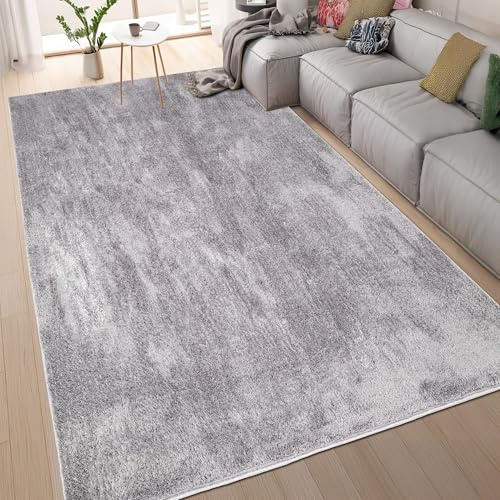 homeart Area Rugs – Soft, Short Pile Monochrome Carpets - Anti-Slip Backing, Machine Washable, Modern Fluffy Rugs for Living Room, Bedroom, Kitchen, Enterance - Grey, 140x200 cm