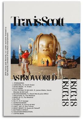 Travis Scott AstroworldArtist Album Cover Poster Leinwand Gemälde Poster Ölgemälde Druck Poster Kunstalbum Home Painting Wohnzimmer Dekoration Leinwand Art Deco Wanddekoration 20 x 30 cm Unfra