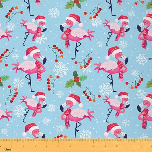Loussiesd Rosa Flamingo Stoff 92x150cm Kinder Beeren Muster Gedruckt Patchwork Stoffe Kinder Ultra Weiche Weihnachten Polsterung Dekostoff für Stühle Schneeflocke Reupholstery Dekostoff Zimmer Dekor