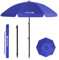 HOMEDEMO Parasol Plage Inclinable Portable et Pliable, Protection Solaire UV50+, avec Pied d'ancrage à Visser & Housse de Protection, pour Terrasse, Piscine, Marché, Campings, 217cm, Bleu