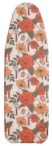 MinoCino Grande Housse de Planche à Repasser 140x45 cm - Large Housse de Planche à Repasser avec Rembourrage en Feutre de 6 mm d'épaisseur - Cordon de Serrage - Imprimé Floral