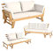 SOARS 3 en 1 Canapé Convertible Lit Jardin Exterieur, Canapé 2-4 Places en Bois d’Acacia avec Coussins de Dossiers & de Siège Épais Amovibles, Charge 320KG, pour Balcon Terrase, Blanc