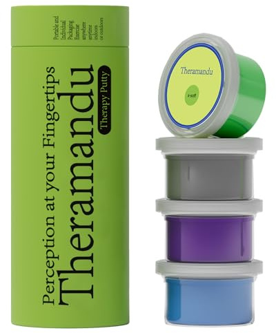 theramandu Therapie-Knet-Set (je 85 g) – Handknete Physiotherapie für Kinder und Erwachsene, sensorischer Stressabbau & Handmuskelstärkung, Übungstherapie, 4 verschiedene Widerstände, 4 Stück