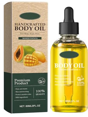 Vanilla Rose Body Oil, Handcrafted Premium Grade Nourishing Oil for Skin, Hair & Nails, 60ML After Shower Body Moisturizer with Vitamin E, for All Skin Types (Mango Papaya)