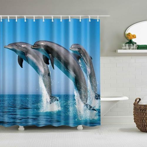 Duschvorhang 100x180 Anti-Schimmel Delphin Duschvorhänge Wasserdicht Waschbar Polyester Textil Badezimmer Vorhang Meer 3D Shower Curtain A/6838