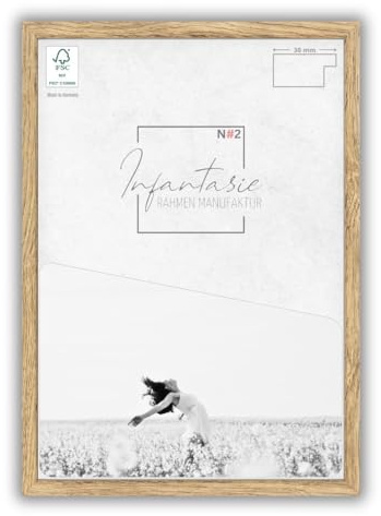 Infantasie N°2 Bilderrahmen 60x90 cm Bildmaß, Eiche Natur, MDF Holz | eckige Profilleiste 30 mm foliert, Kunstglas glasklar & bruchsicher, HDF-Rückwand, Metall-Zackenaufhänger, handgefertigt