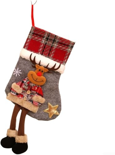 Plaid Christmas Stocking with Tree Hanging Loop, Large Interior Candy Bag and Present Holder Constructed from Sturdy Non Woven Cloth for Seasonal Use (Hirsch-Stil)