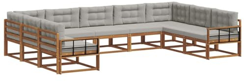 vidaXL Outdoor-Sofagarnitur mit Kissen 9 pcs Natürlich und Hellgrau, Outdoor modernes Sofa Set, robuste Patiosammlung, vielseitige Gartenmöbel, Sectional Lounger für Entspannung im Hinterhof