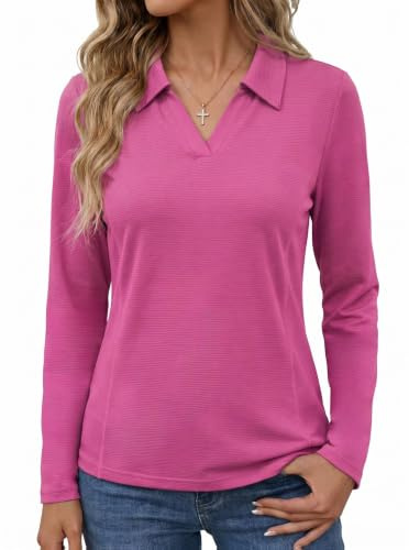 PINSPARK Polo Donna UPF 50+ Traspirante Asciugatura Rapida Rosso Fucsia M