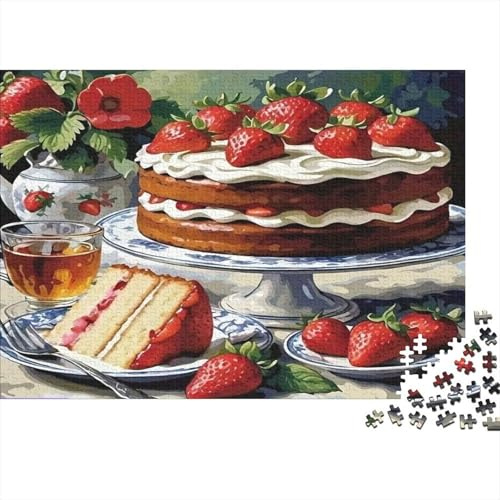 Erdbeer Sahnetorte 1000 Teile Puzzle Papier für Erwachsene Nachmittagstee Dessert Konzentration Familienspiel Deko Geschenk 52x38cm/1000pcs