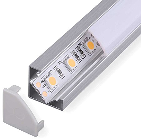 2m Aluprofil RIVA (RI) 2 Meter Aluminium Profil-Leiste eloxiert für LED Streifen - Set inkl Abdeckung-Schiene milchig-weiß (opal) mit Montage-Klammern und Endkappen (2 Meter milchig click)