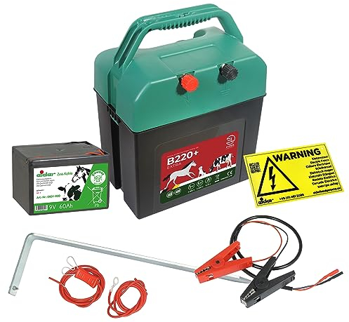 Weidezaungerät Komplettset - Starkes Eider B220+ für 9V 12V Betrieb - Mit allem Zubehör für den Anschluss an ihren Weidezaun