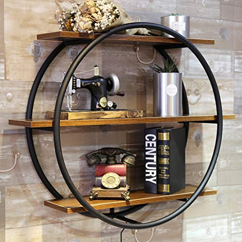 CRS-ZBBZ JIA JIA Home-Wandregal Holz Vintage Runde Wand-Regal Metall Eisen und Holz für Bar Wohnzimmer | LOFT Wandbehang Cube Regal(Durchmesser 80cm) (Farbe : Schwarz)