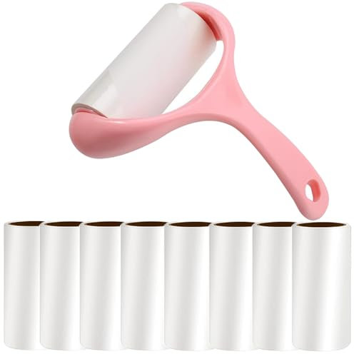 SWIHELP Rodillo quitapelusas [1 Mango + 9 Rodillos de Repuesto, 540 Hojas], recogedor de Pelusas Adhesivo para Pelo de Mascotas, removedor de Polvo Manual