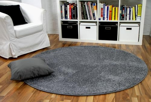 Snapstyle Hochflor Velours Teppich Mona Grau Rund in 7 Größen