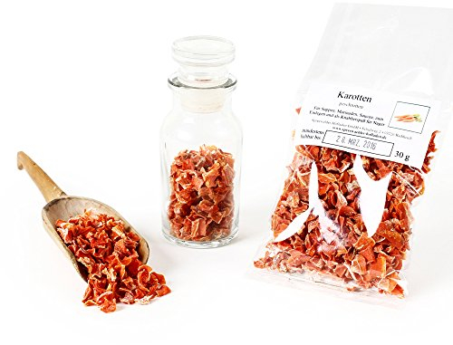 Karotten geschnitten, Premium Lebensmittelqualität Möhren getrocknet, Suppengewürz, Suppengrün, Kuchengewürz, Topping & Dekoration, glutenfrei, 30g
