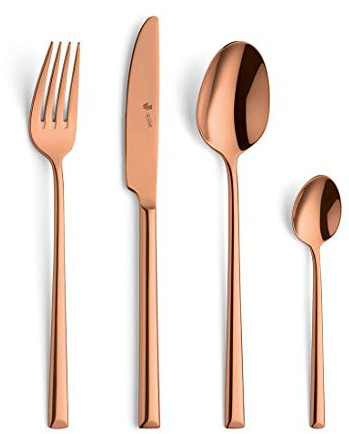 Paul Wirths VIVENDI 4-teiliges Besteck Set für eine Person, hochwertige PVD Veredelung, elegantes 18/10 Edelstahl Besteckset kupfer, Essbesteck rostfrei, spülmaschinenfest, Kupfer besteck