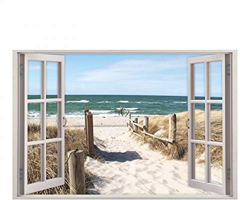 156 Wandtattoo Fenster - Weg zum Ostseestrand - in 5 Größen - Sand Meer Wandbild Wanddeko Maritim - Größe 750 x 500 mm