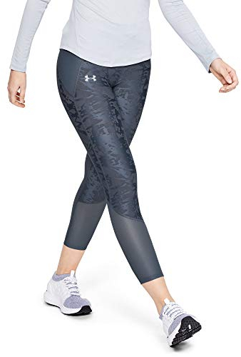 Under Armour Damen Legging Qualifier Speedpocket Smudged Crop, Grau, SM, 1345724-044