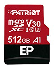 Patriot memory PEF512GEP31MCX 512 GB EP V30 A1 per micro SD card SDXC per telefoni e tablet Android/4 K Video recording