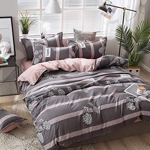 Odot Bettwäsche Set 4 Teilig Bettbezug Set 2 Personen, Kinder Kopfkissenbezüge, Bettdeckenbezug und Bettlaken Reißverschluss mit Weich und Hypoallergen (220 * 240cm,Schwarze Ananas)