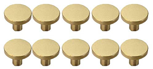 10PCS Round Cabinet Single Hole Knob, Medium Brushed Brass Gold Handles Pulls for Kitchen Cupboards Door Cabinet Drawer