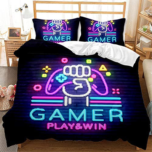 AYMAING Bettwäsche Bettbezug Gamepad Thema Muster Bettbezug und Kissenbezug Easy Care für Jungen Jugendliche Gamer Kinder Videospiele Bettwäsche Set