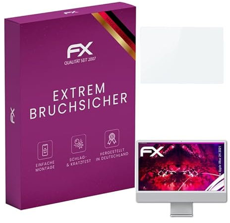atFoliX Protection Écran Film de verre en plastique compatible avec Apple iMac 24 2021 Verre film protecteur, 9H Hybrid-Glass FX Protection Écran en Verre trempé de plastique