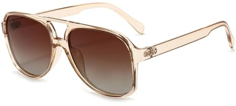 RUNHUIS Vintage Herren Polarisiert Sonnenbrille Damen Retro 70er überdimensional Klassisch Pilotensonnenbrille (Transparenter Tee)