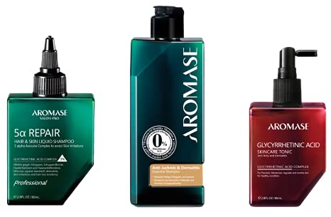 AROMASE Anti-Schuppenflechte Set für die Behandlung von Psoriasis auf der Kopfhaut, abgestimmtes 3er-Set inkl. Anti-Dandruff Essential Shampoo (Klein (80ml + 90ml + 80ml))