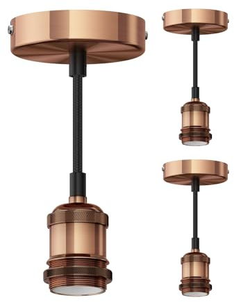 ledscom.de 3 Stück Pendelleuchte/Hängelampe RETRA, Textilkabel, bronze matt, 1x E27 max. 60W