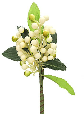 EESLL - Confezione da 15 steli artificiali con rami di bacche fini, 25 cm, con rami di bacche finte di agrifoglio, bacche, ramoscelli di bacche, con foglie verdi artificiali (bianco)