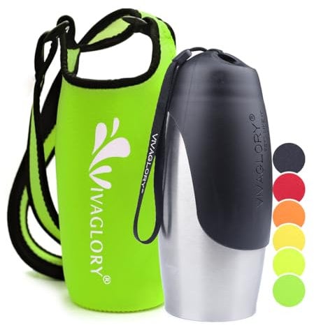 VIVAGLORY 25oz Stainless Steel Dog Water Bottle & Neoprene Bottle Carrier Holder Combo for Drinking, Great for Hiking & Traveling with Pets