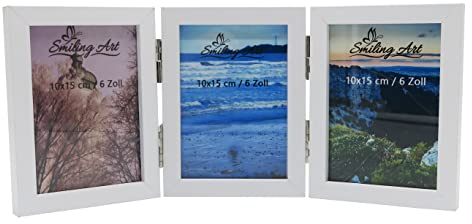 Smiling Art klappbarer Bilderrahmen aus Holz mit Glas für mehrere Fotos, Doppelrahmen (Weiß 360°, 6x10x15 cm)