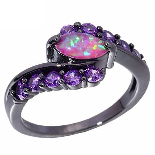 JSFJOFO Créé Rose Opale De Feu Violet Zircon Couleur Or Noir pour Les Femmes Bague De Bijoux De Mode