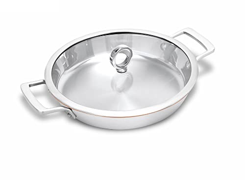 Olav My Premium Edelstahlpfanne unbeschichtet – Edelstahl-Induktionspfanne mit Kupferkern – Bratpfanne aus Edelstahl, spülmaschinenfest und ofenfest – Servierpfanne 26 cm