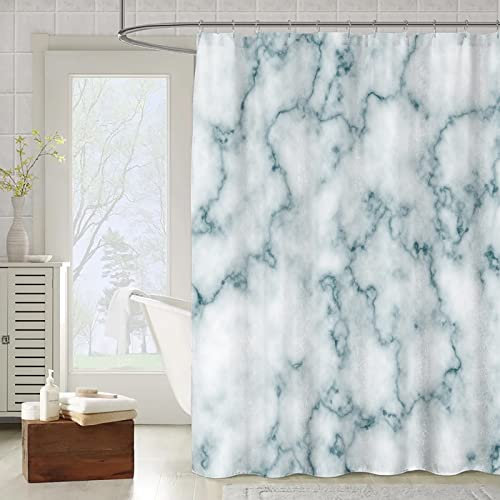 OCEUMACO 3D Motif Rideau de Douche Anti Moisissure Chic Effet Marbre Imprimé Rideaux Baignoire Home Long Qualité Polyester Tissu Imperméable 180x180 cm Lavable Machine - Bleu Canard