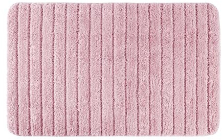 PANA Flauschige Badematte • Duschvorleger • Badezimmerteppich • Badteppich aus weichen Mikrofasern - rutschfest & waschbar • mit feinem Streifendesign • Größe: 50 x 80 cm • Farbe: Rosa