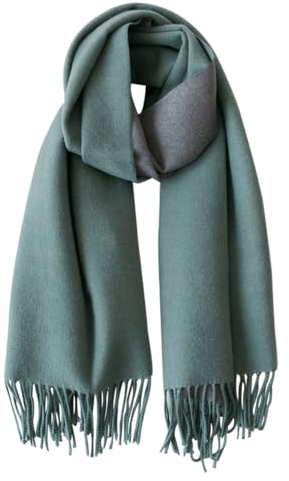 CLELLA Damen Kaschmir Schal Doppelseite Baumwolle mit Quasten Weiche Großer Deckenschal Mehrweg (Grün + Dunkelgrau)