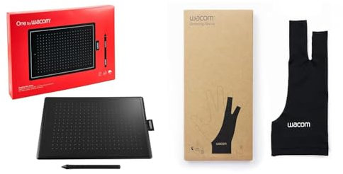 Wacom One by Wacom Medium (CTL-672-N) - Ideal for Work from Home & Remote Learning - Works With Chromebook, Black & Drawing Glove – Glove for drawing on a graphic display, One Size