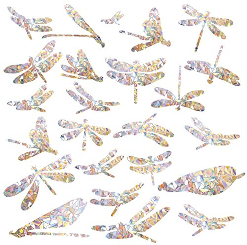 GORGECRAFT 24 STÜCKE Libelle Fensteraufkleber Anti-Kollision Regenbogen Fensterglas Warnprisma Aufkleber Für Vögel Streik Nicht Klebende Vinylfolie Heimdekoration Schiebetüren Fenster Glas Suncatcher