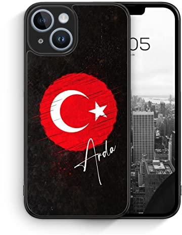 MUNIQASE Türkei mit Wunschname - Silikon Hülle für iPhone 14 - Personalisierte Wunschname Türkische Schutzhülle Handyhülle Case Cover