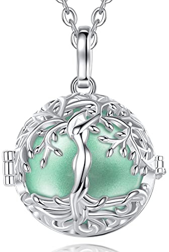 CELESTIA Collana Chiama Angeli Gravidanza, Albero della Vita Ciondolo Medaglione Placcato Argento Catene Lunghe 114CM, Regalo per Donna Incinta