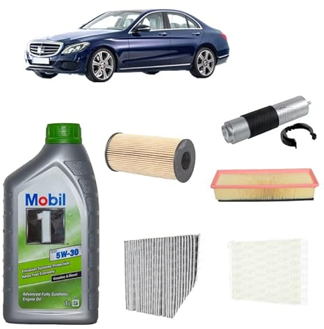 Kit tagliando 5 filtri + 7L olio 5W30 Mobil ESP per Classe C W205 S205 C205 1598CC gasolio 180D 200D 180 200 Bluetec