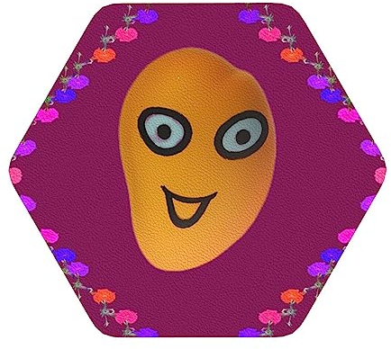 Smiley-Untersetzer, Mangoleder, dekorativ, 6-teiliges Set, fein und weich, leicht zu reinigen, sechseckig, 10,2 x 10,2 cm