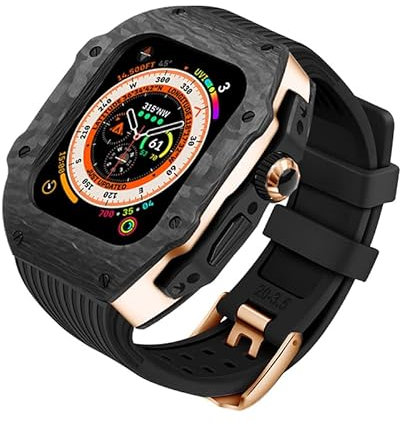 ONECMN Kit de modificación de lujo para Apple Watch 8 Ultra 49 mm flúor correa de goma funda de fibra de carbono para Iwatch 8 7 6 5 4 SE 45 mm 44 mm, 49mm for 8 Ultra, Agate