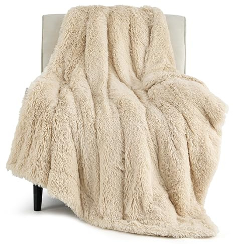 Bedsure Couverture beige douce et moelleuse pour lit, cadeau en fausse fourrure, décoration beige, brun clair, kaki, décoration neutre pour la maison, peluche épaisse, chaude et épaisse, 127 x 152,4